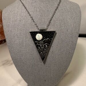 Silver Mountain and Moon Pendant Necklace